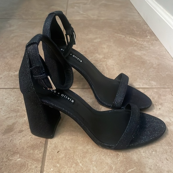 Alice and Olivia Lillian Block Heel Shoes Denim Sparkle Size 9 - Picture 2 of 3